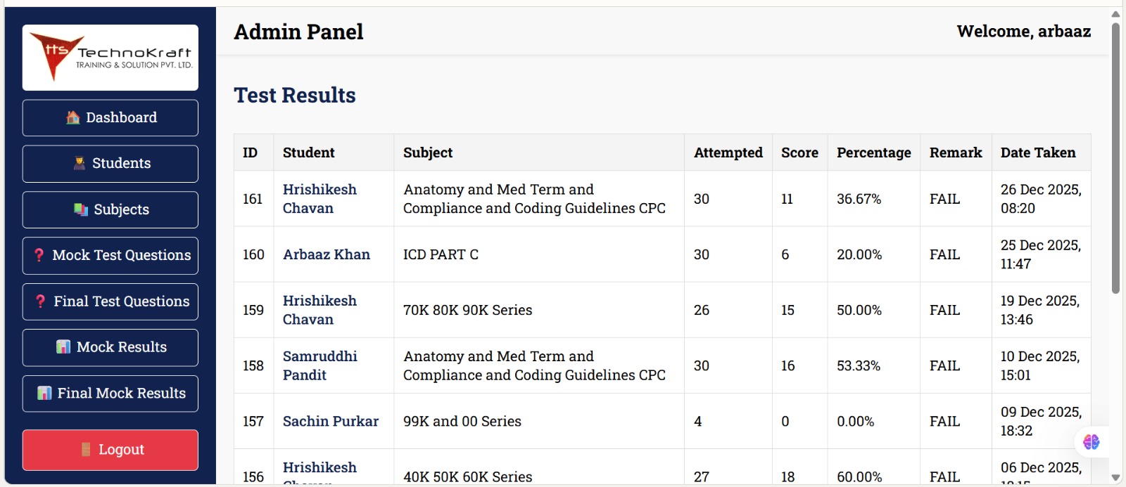 Student Exam Dashboard